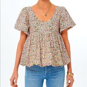 NWOT Floral Puff Sleeve Smocked Scoop Neck Virginia Blouse